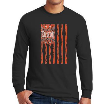 Vintage Detroit Baseball Flag With Tiger Stripes Men Long Sleeve Tshirt | Favorety DE