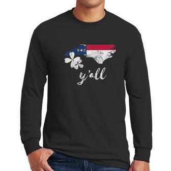 Vintage State Of North Carolina Yall Flag Dogwood Men Long Sleeve Tshirt | Favorety CA