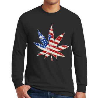 Vintage Weed American Flag 420 Men Long Sleeve Tshirt | Favorety