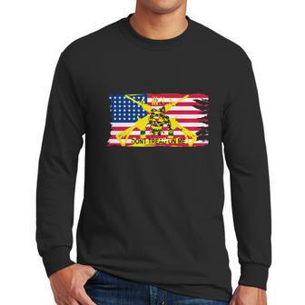 Mens Worn American Flag With Dont Tread On Me Ga Men Long Sleeve Tshirt | Favorety DE