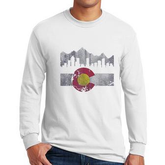 Colorado Flag Skyline Vintage Faded Home Love Vacation Men Long Sleeve Tshirt | Favorety UK