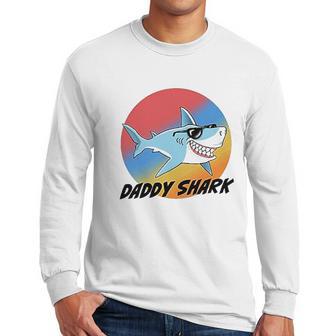 Daddy Shark With Sunglasses And Vintage Sunset Men Long Sleeve Tshirt | Favorety