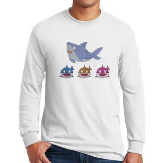 Daddy Shark And Three Baby Sharks Men Long Sleeve Tshirt | Favorety