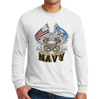 Double Flag Usn Navy Men Long Sleeve Tshirt | Favorety