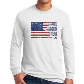 Faith Freedom Firearms Fellowship Friends Family Flag Men Long Sleeve Tshirt | Favorety CA