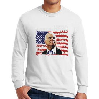 John Mccain T-Shirt - American Hero Retro Flag Usa Shirt Men Long Sleeve Tshirt | Favorety CA