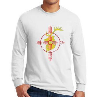 New Mexico State Flag Elk Hunting Zia Symbol Design Men Long Sleeve Tshirt | Favorety UK