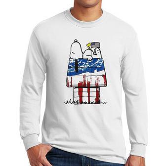 Snoopy Woodstock House American Flag 4Th Of July Independence Day Shirt Men Long Sleeve Tshirt | Favorety UK