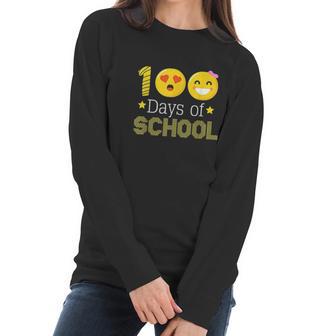 100Th Days Of School Kindergarten Teacher Emoji Women Long Sleeve Tshirt | Favorety DE