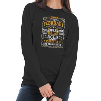 Womens 50 Years Old February 1972 Vintage Retro 50Th Birthday Gift V-Neck Women Long Sleeve Tshirt | Favorety CA