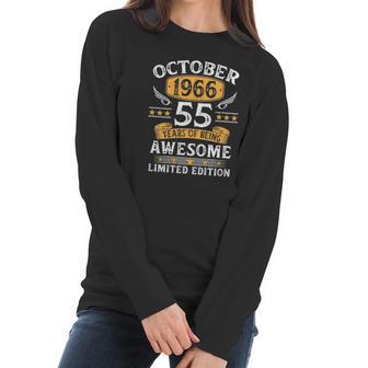 Womens 55 Years Old Birthday Vintage October 1966 Limited Edition V-Neck Women Long Sleeve Tshirt | Favorety UK