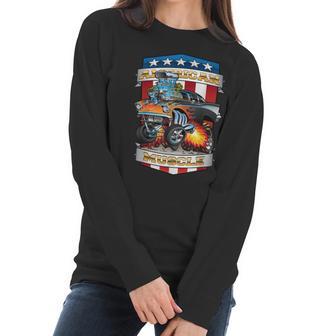 American Pride Classic Fifties Muscle Car Hot Rod Cartoon Women Long Sleeve Tshirt | Favorety CA