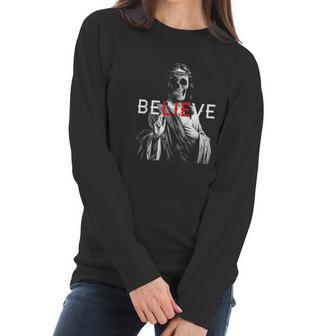 Antichrist Jesus Skull Believe Atheist Women Long Sleeve Tshirt | Favorety