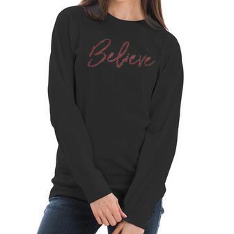 Apparel Kids Believe Christmas Red Raglan Women Long Sleeve Tshirt | Favorety AU