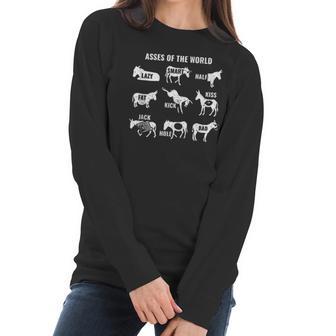 Asses The World Funny Lazy Smart Half Donkey Women Long Sleeve Tshirt | Favorety AU