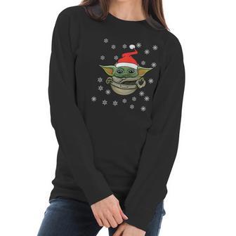 Baby Yoda Snow Merry Christmas The Mandalorian Shirt Women Long Sleeve Tshirt | Favorety