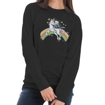 Betty Boop Cartoon Unicorn And Rainbows Women Long Sleeve Tshirt | Favorety CA