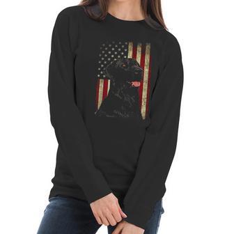 Black Labrador Gift Usa Flag Lab Owner Duck Hunter Women Long Sleeve Tshirt | Favorety UK