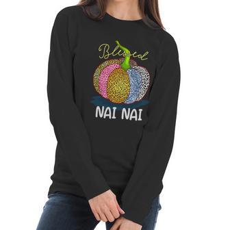 Blessed Nai Nai Pumpkin Leopard Art Grandma Gift Thanksgivin Gift Women Long Sleeve Tshirt | Favorety