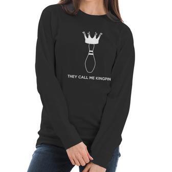 Bowling-Shirt-They-Call-Me-Kingpin-White Women Long Sleeve Tshirt | Favorety CA