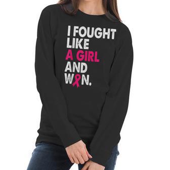 Breast Cancer Awareness I Fought Like A Girl And Won Women V2 Men Women T-Shirt Graphic Print Casual Unisex Tee Women Long Sleeve Tshirt | Favorety