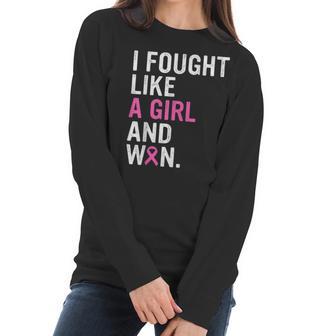 Breast Cancer Awareness I Fought Like A Girl And Won Women V3 Men Women T-Shirt Graphic Print Casual Unisex Tee Women Long Sleeve Tshirt | Favorety