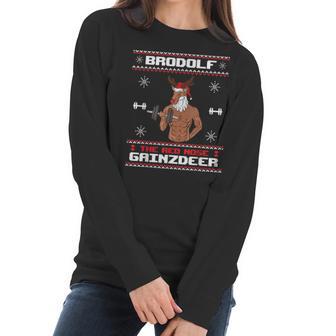 Brodolf The Red Nose Gainzdeer Gym Ugly Christmas Sweater Men Women T-Shirt Graphic Print Casual Unisex Tee Women Long Sleeve Tshirt | Favorety