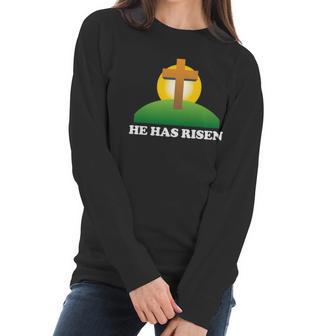 Christian Easter He Has Risen Christianity Cross Women Long Sleeve Tshirt | Favorety DE