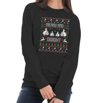 Christmas Merry And Dwight Ugly Christmas Sweater Women Long Sleeve Tshirt | Favorety