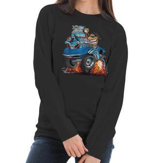 Classic Funny Sixties Sports Car Racing Hot Rod Cartoon Women Long Sleeve Tshirt | Favorety AU