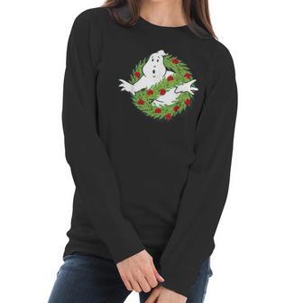 Classic Logo Christmas Wreath Graphic Women Long Sleeve Tshirt | Favorety