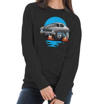 Classic Seventies Muscle Car Funny Dragster Hot Rod Cartoon Women Long Sleeve Tshirt | Favorety AU