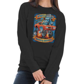 Classic Sixties Muscle Car Funny Dragster Hot Rod Cartoon V2 Women Long Sleeve Tshirt | Favorety UK