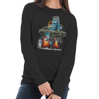 Classic Sixties Muscle Car Funny Dragster Hot Rod Cartoon V3 Women Long Sleeve Tshirt | Favorety AU