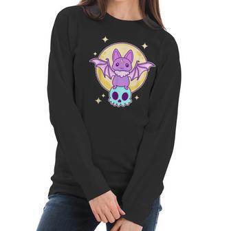 Cute Kawaii Pastel Goth Creepy Bat Skeleton - Vaporwave Men Women T-Shirt Graphic Print Casual Unisex Tee Women Long Sleeve Tshirt | Favorety CA