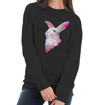 Cute Space Rainbow Gaussian Blur Rabbit Galactic Bunny Women Long Sleeve Tshirt | Favorety