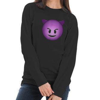 Devil Face Emoji Funny Halloween Gift For Men Women Kids Women Long Sleeve Tshirt | Favorety DE