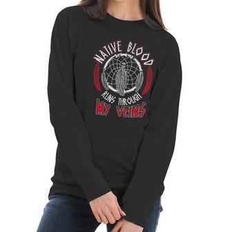 Dreamcatcher Wolf Native American Native Blood Women Long Sleeve Tshirt | Favorety