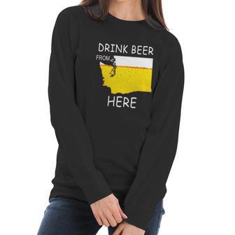 Drink Beer From Washington State Flag Vintage Funny Tshirt Women Long Sleeve Tshirt | Favorety UK