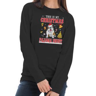 English Bulldog Snow Gilf This Is My Christmas Pajama Shirt Women Long Sleeve Tshirt | Favorety