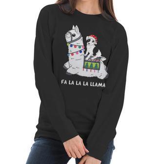 Fla La La Llama Pitbull Is Riding Llama Funny T Sh Women Long Sleeve Tshirt | Favorety AU