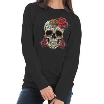 Floral Sugar Skull Day Of Dead Dia De Los Muertos Women Women Long Sleeve Tshirt | Favorety AU