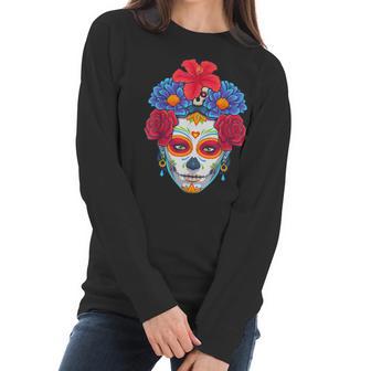 Floral Sugar Skull Day Of The Dead Dia De Muertos Women Women Long Sleeve Tshirt | Favorety DE