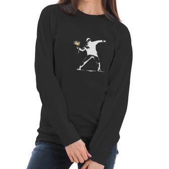 Flower Thrower White - Unofficial Banksy Women Long Sleeve Tshirt | Favorety UK