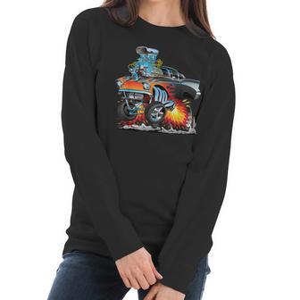 Funny Classic Hot Rod Fifties Drag Racing Muscle Car Cartoon Women Long Sleeve Tshirt | Favorety UK