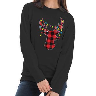 Funny Classic Red & Black Christmas Buffalo Plaid Deer Women Long Sleeve Tshirt | Favorety