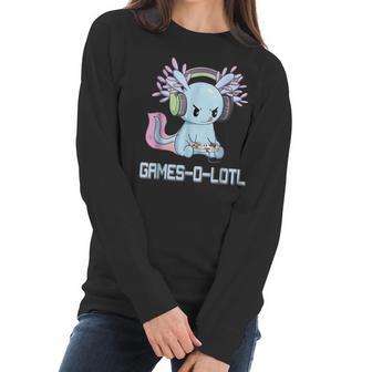 Gamesolotl Axolotl Video Gamer Kawaii Pastel Goth Anime Gift Men Women T-Shirt Graphic Print Casual Unisex Tee Women Long Sleeve Tshirt | Favorety