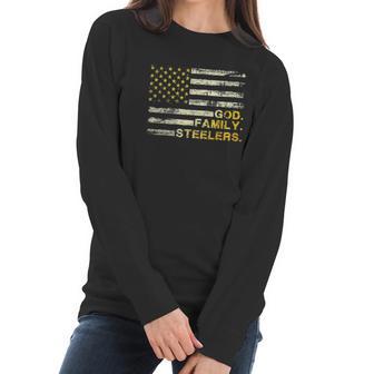 God Family Steelers Us Vintage Flag Team Dad Mam Day Gifts Women Long Sleeve Tshirt | Favorety AU