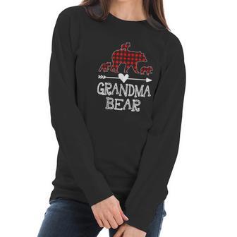 Grandma Bear Three Cubs Red Plaid Grandma Christmas Women Long Sleeve Tshirt | Favorety CA