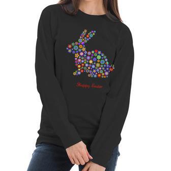 Happy Easter Bunny Rabbit Flowers Logo Women Long Sleeve Tshirt | Favorety AU